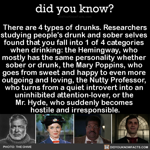 did-you-know:There are 4 types of drunks. Researchers studying people’s drunk and sober selves found