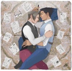 prospectkiss:  georgialeflayart: The night after the final trial in Khura’in. Phoenix can’t sleep, and so Edgeworth lends him his pen and a stack of paper to draw away the wee hours of the night. He understands Phoenix’s past, he knows drawing soothes