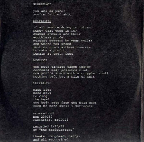 tekeli-li-tekeli-li:  Crossed Out / Dropdead split 5” (1993) cover art + inserts