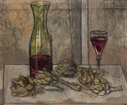 Still Life with artichokes   -   Joaquín Peinado Spanish, 1898–1975Oil on canvas, 46 x 56 cm. (18.1 