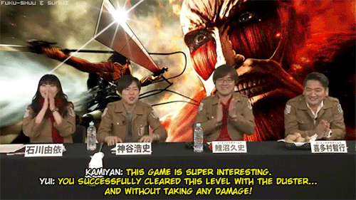 fuku-shuu:   Ishikawa Yui (Mikasa) &amp; Kamiya Hiroshi/Kamiyan (Levi) at the KOEI TECMO Shingek