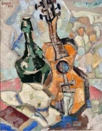 Hat, Green Bottle and Guitar, 1990, Gregoire Boonzaierwww.wikiart.org/en/gregoire-boonzaier/