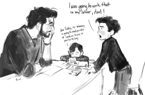 blvnk-art:

just some afternoon drama.-Al: Dear Teddy, my mummy is going to send you lots of candies because of your birthday.James S: I was going to write that in MY letter, dad!Harry: Why don’t you tell him that he’s invited to have lunch with us during Easter break?Al: … and my dad said you are invited…James: I am going to write!Harry: Let James write this one, Al.Al: I don’t even know how to write. 