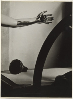 hauntedbystorytelling:  Man Ray :: Meret Oppenheim’s arm in Marcoussis’s studio, 1933. From a suite of photographs entitled Érotique-voilée (Veiled Eroticism), Man Ray’s photograph shows his then assistant, fellow-Surrealist Meret Oppenheim,