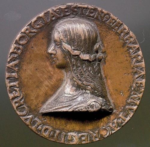 juliaaugusti:Lucrezia Borgia, bronze medal struck upon her husband’s ascension as Duke of Ferr