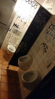 worldofurinals:  internationalrestrooms:  Milliways, Stuttgart (Germany)   Typical restroom in Germany, might even be unisex. 