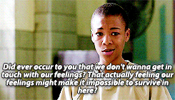 lincolnoctavia:   Female Awesome Meme - [3/5] lgbt+ ladies: Poussey Washington.  “[Love] is just chilling, you know? Kicking it with somebody, talking, making mad stupid jokes. And, like, not even wanting to go to sleep, ‘cause then you might be without