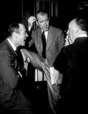 Jimmy hanging out with Henry Fonda and Hitchcock behind the scenes of The Wrong Man (1956) Copyright