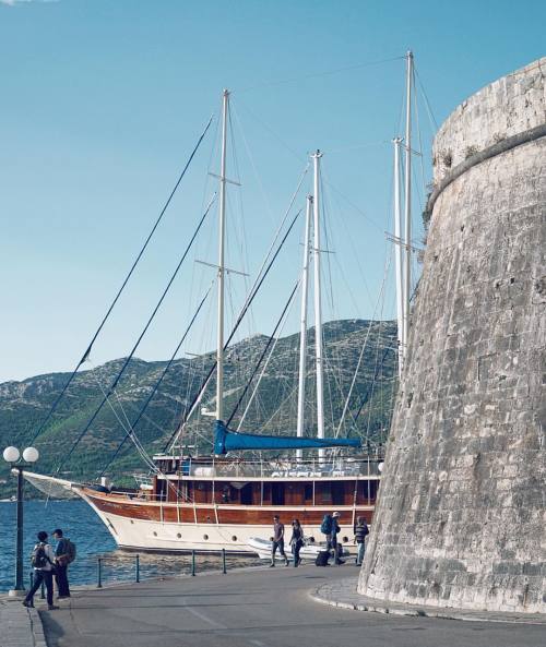 Hey that’s my ride, the #tajnamora. Docked in Korcula, Croatia on a trip with @fresheireadvent