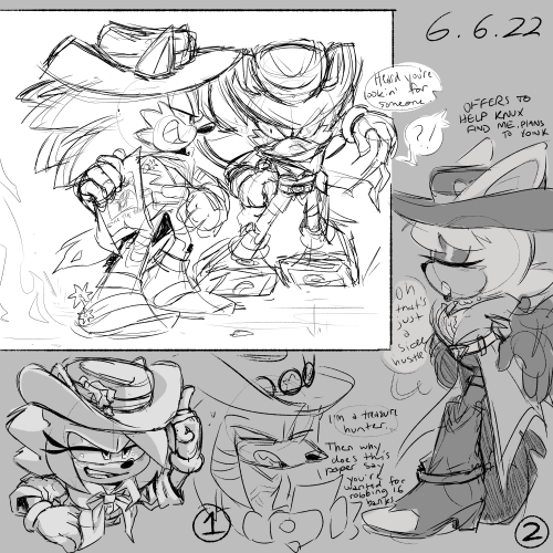 MORE COWBOY STUFF :DDdunno if ive said it yet, but Rouge in cowboy au is mainly a treasure hunter wh