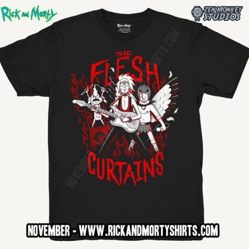 nikk-mayson: ecokitty: OFFICIAL LICENSED RICK AND MORTY FLESH CURTAINS SHIRTS COMING SOON AHHHH??? 