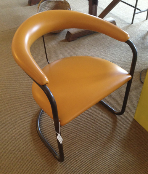 1920s french arm chair, recovered in goldenrod leather. sawyer, michigan. 