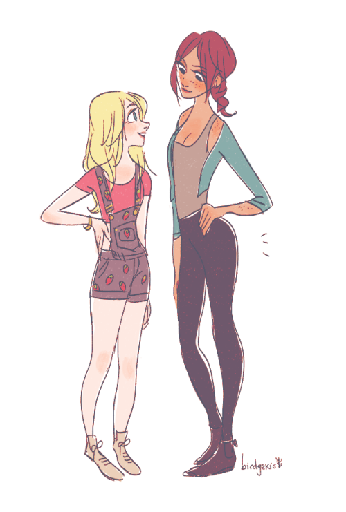 birdgekis: girlfriends wearing tiny overall shorts with strawberries all over them and leggings as p