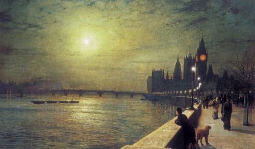 Reflections on the Thames, Westminster, 1880, John Atkinson GrimshawMedium: oil,canvas