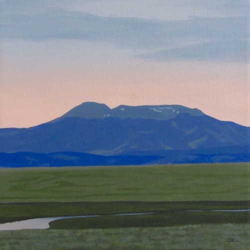 Buffalo Peaks SunriseAcrylic on canvas 8x8&quot;. Charles Morgenstern, 2022. South Park, Colorad