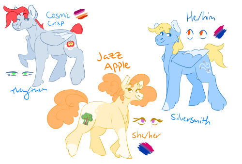 was feeling bored so i designed some appledash kids, theyre in order of oldest to youngest