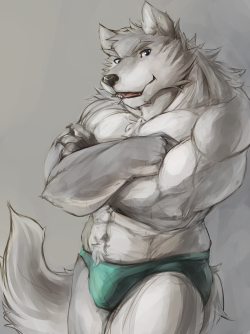 ralphthefeline:  Skimpy Wolf Dude.Just a colored version of the doodle I did yesterday~! Skimpy because he isn’t wearing much~! 
