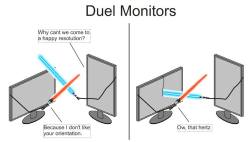 lol-post:  Misspelled “dual monitors”