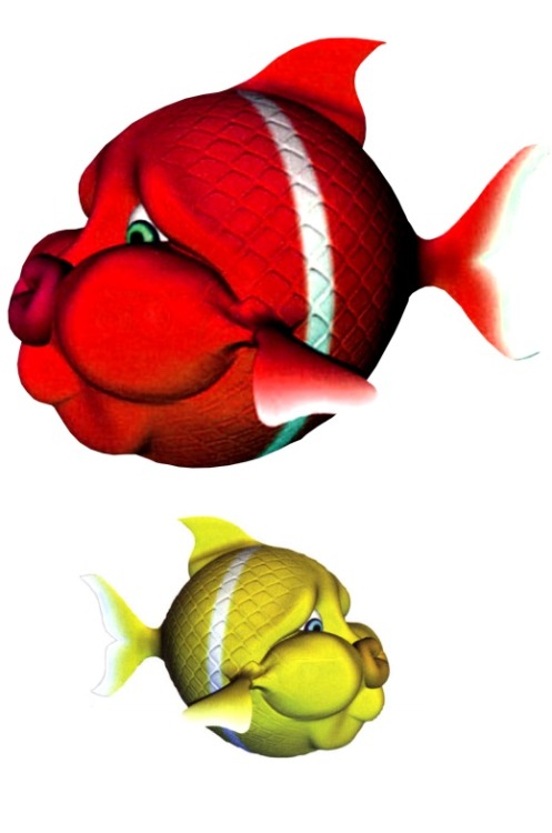 suppermariobroth:High-resolution official art of aquatic creatures from Donkey Kong Country 3, taken