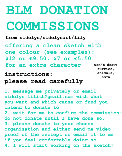 palatinamedea:sidelys:I’m taking commissions for donations towards any bail funds, mutual aid 