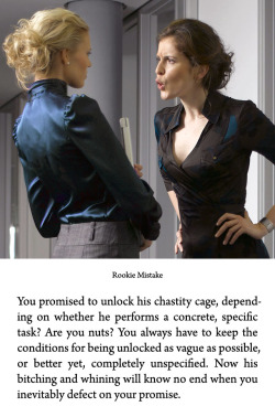 In real life, I don’t think that deception is an effective strategy to lead a successful relationship, but since these captions take place in an alternative reality with indestructible chastity cages, then it’s psychological and sociological laws