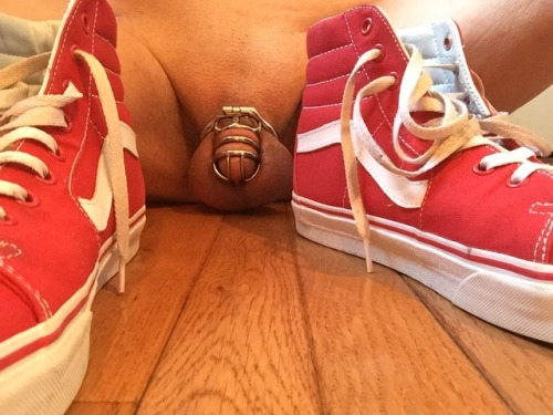 oldskool2017:Today’s sneakers and chastity cage