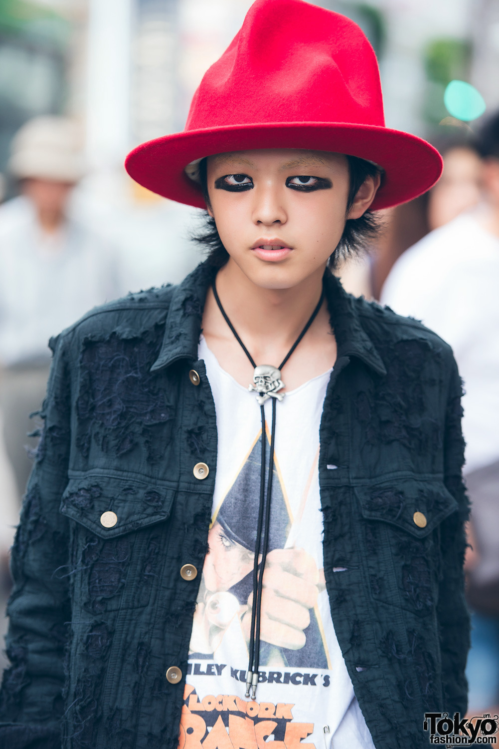 Japanese high school student Nashu on the street in Harajuku wearing a ...