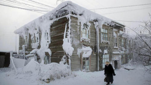 coolthingoftheday:  The village of Oymyakon in northern Russia is one of the coldest permanently inhabited locales on the planet, clocking in at a yearly average of -15.5 C (4.1 F). Picture 1: Oymyakon. Picture 2: The power station is forced to burn