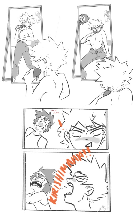 Would You Maybe Draw Bakugo Performing In Front Of The Mirror? Like With A Hairbrush Or Something? XD