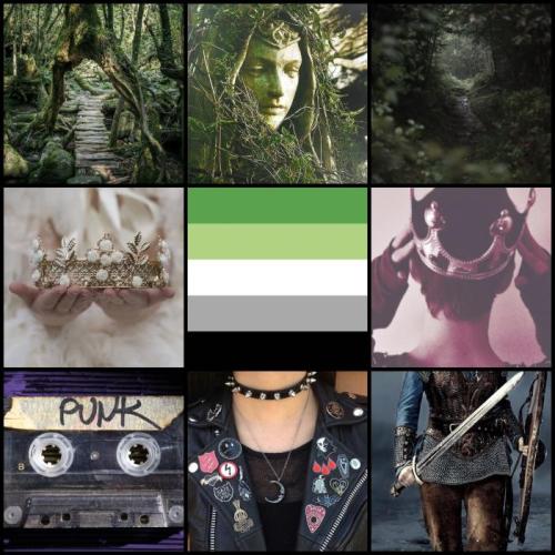 Aromantic moodboard with forest elf boy, prince, and punk themes  :-] For an anon! Hope you like thi