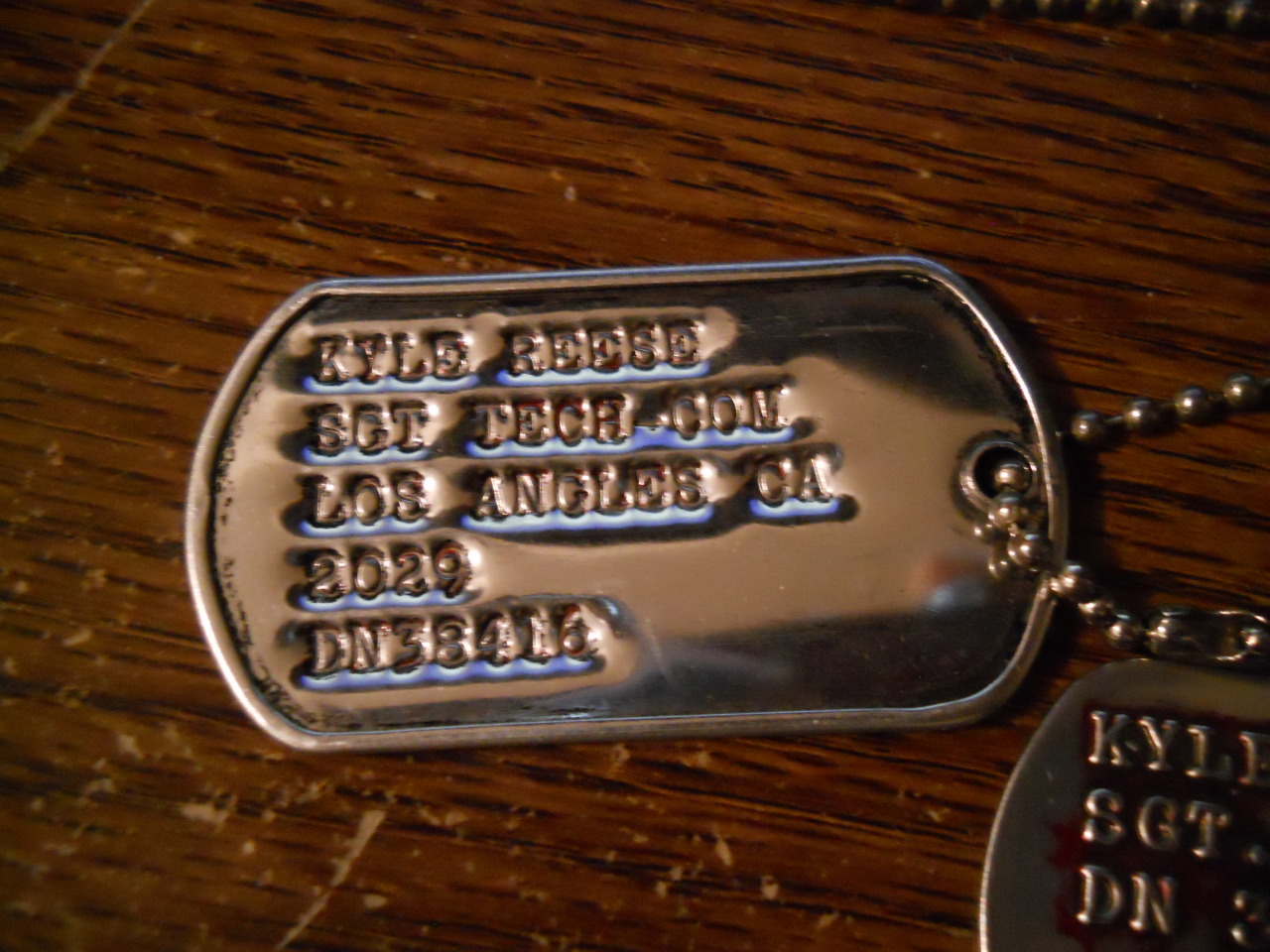 xdjxsltx:  Kyle Reese dog tags. One made in 1989, the other in 1991.