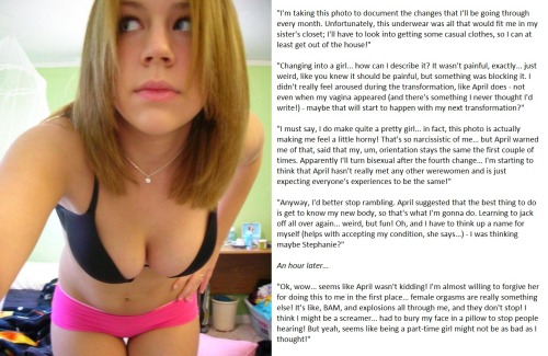 amytgcaptions:  Title: “Diary of a Werewoman” An experiment with “diary format” caps. This one doesn’t have as much of a detailed transformation as my others, so it’s largely left up to the imagination.