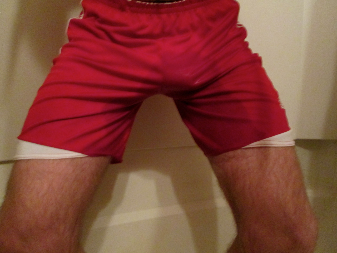 wetgayathlete:  pissed my red shorts and jockey underwear. 