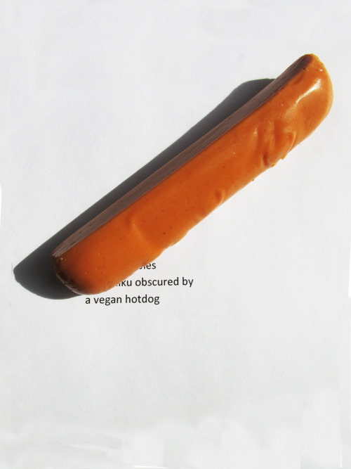 mosticonicposts: tubehuman: thejogging: Seven Syllables Of A Haiku Obscured By A Vegan Hotdog, 2014A