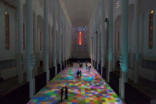 archiemcphee:  For a public installation entitled Magic Carpets 2014, French artist Miguel Chevalier transformed the floor of the Sacré Coeur cathedral in Casablanca, Morocco into an interactive psychedelic light show choreographed to music by Michel