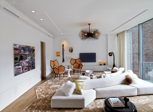 interiordesignmagazine:  Chairs in mahogany and cane flank a table in statuary marble inside a NoHo 