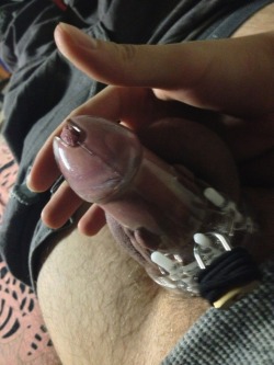 lockedjock:  Ten days of not cumming and i spent most the night on tumblr. My cock was leaking and straining in my cage. I kept squirming from the sensation of my anal beads. I really want someone to come fuck me even though ill remain locked and frustrat