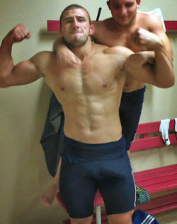 davidmuhn:  Wrestler in spandex shorts showing