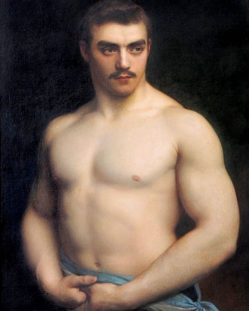 antonio-m:  Early 1910s, queer French academic painter  Gustave Courtois found enjoyment using Swiss strongman Maurice Deriaz  as his model. “Hercule au pied d’Omphale” (1912) & “Persée  délivrant Amdromède” (1913). Paintings are at
