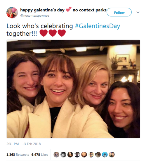 “Look who’s celebrating #GalentinesDay together!!!” Source