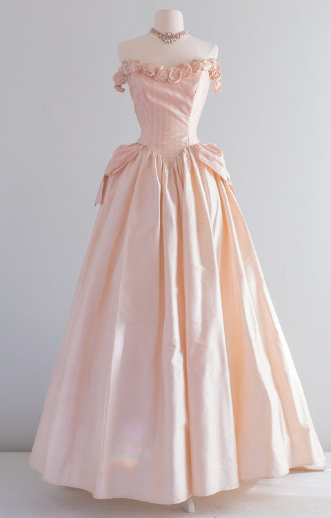 ruched:XtabayRococo Inspired Pink Silk Wedding Gown, c. 1980s