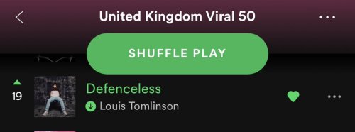 &ldquo;Defenceless&rdquo; rises to a new peak of #19 on the Spotify UK Viral 50 chart