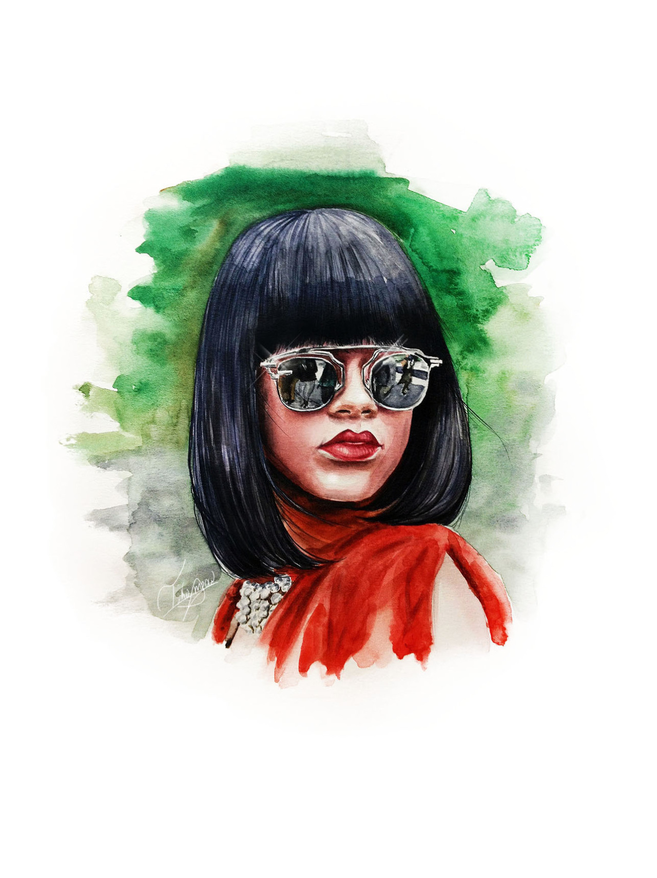 tikomeow:  Rihanna wearing Dior at Paris Fashion Week (watercolor).