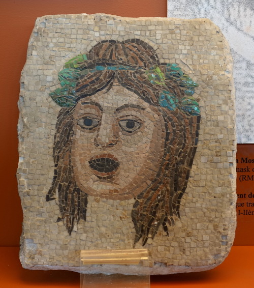 Ancient Roman (Sabine) mosaic depicting a tragic mask of a youth.  Artist unknown; 1st/2nd cent. CE.
