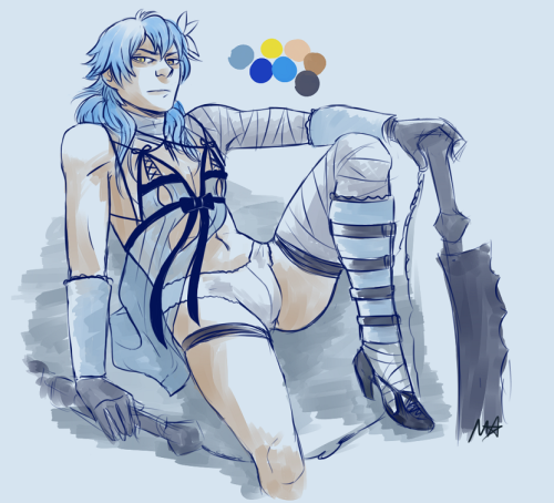 pinkromantic:I literally have no excuse for this. i wanted to see sly blue wearing kainé’s outfit. I obviously referenced the whole thing from this official artwork.