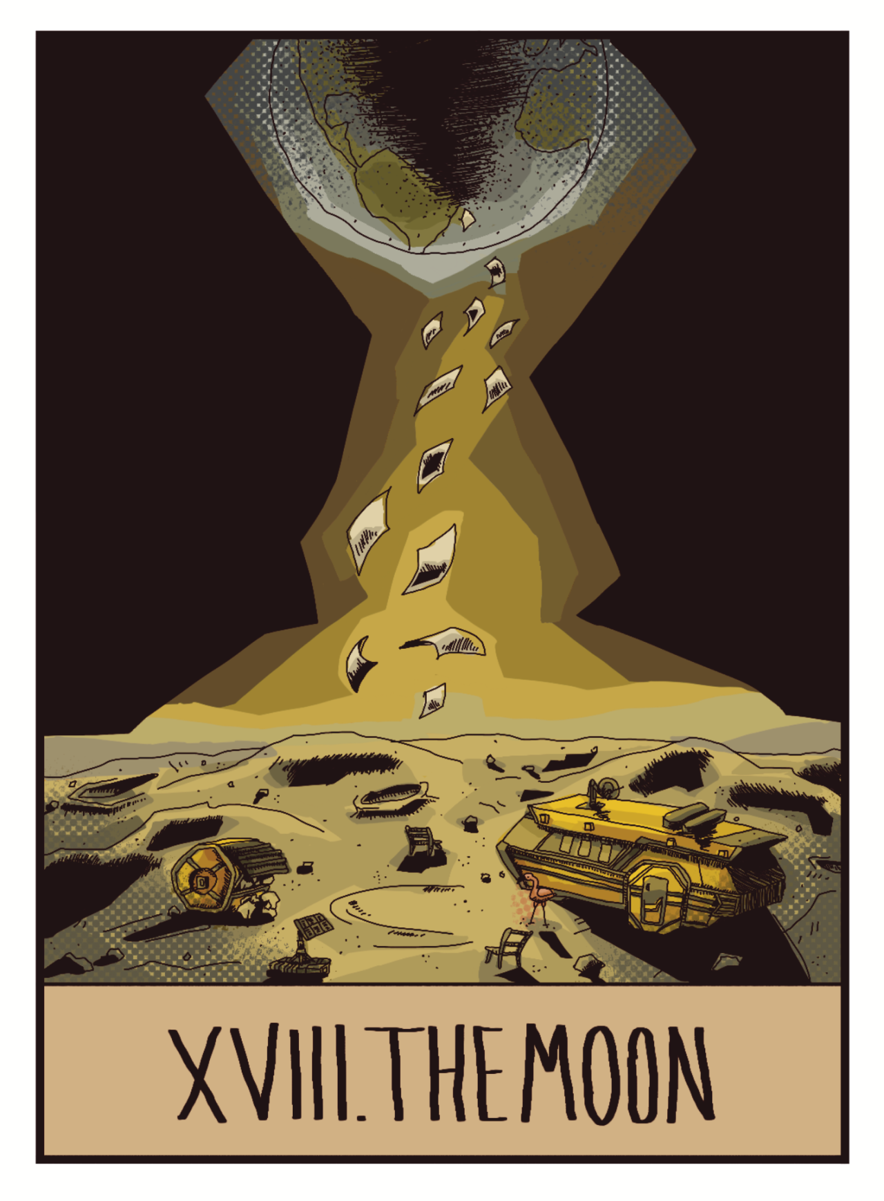 my goal for winter break was to finish two more tarot cards, and i was cutting it pretty close but i did get this second one done! I have been told that Lila probably fits the moon best, and I agree, but I couldn’t resist the moon being.... the moon. Plus, Luther’s mission up here was a deception to control him, so it at least kinda fits. Or thats what I tell myself to justify my choices lol.reminder that this whole series can be found in my tua tarot series tag![ID: a The Umbrella Academy-themed tarot card, illustrated in a way that is supposed to resemble the style of the comics (though how well that is achieved is up for debate). It is The Moon, featuring an illustration of a trail of paper between a distant Earth and Luther’s capsule on the moon. Around the capsule are a dumpster, a few chairs, a solar panel, and a non-canonical plastic flamingo. End ID.] #tua #the umbrella academy #luther hargreeves#is implied#moon #idk man there arent any characters im grasping at straws  #anyway this whole thing from sketch to final adjustments took like. three hours. which is bonkers  #all of the others have taken like... 5+hours if theyre nice to me and i dont have to entirely rework colors or composition  #not having to draw characters speeds things up SO fast lmaooo  #tua tarot series  #