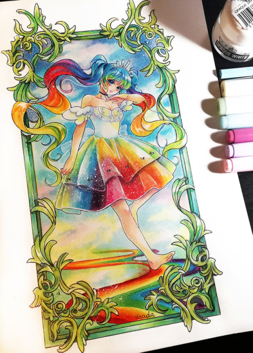  Personification of Rainbow- my newest version.Tools: Copic markers, pearls stickers, Copic white pa