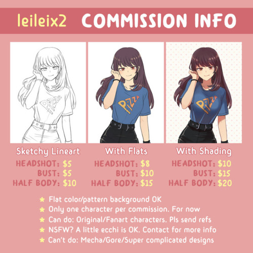 leileix2: I’m opening up commissions for the first time ever!! I’m really nervous about this since I