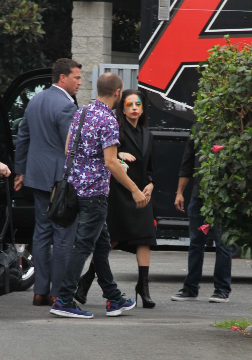 ladyxgaga:  Gaga arriving at AMP Radio in Los Angeles earlier today. 