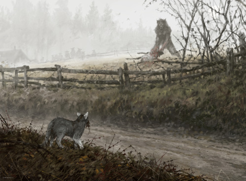 “ Good hunting “ New painting, short story about the hunter and the prey, from my Wolfpack series/wo